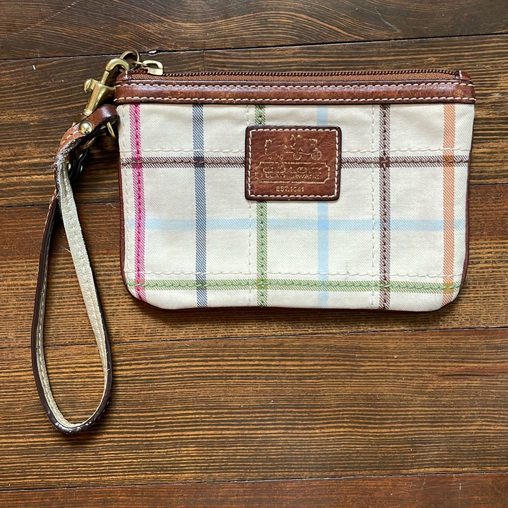 Coach wristlet with leather strap